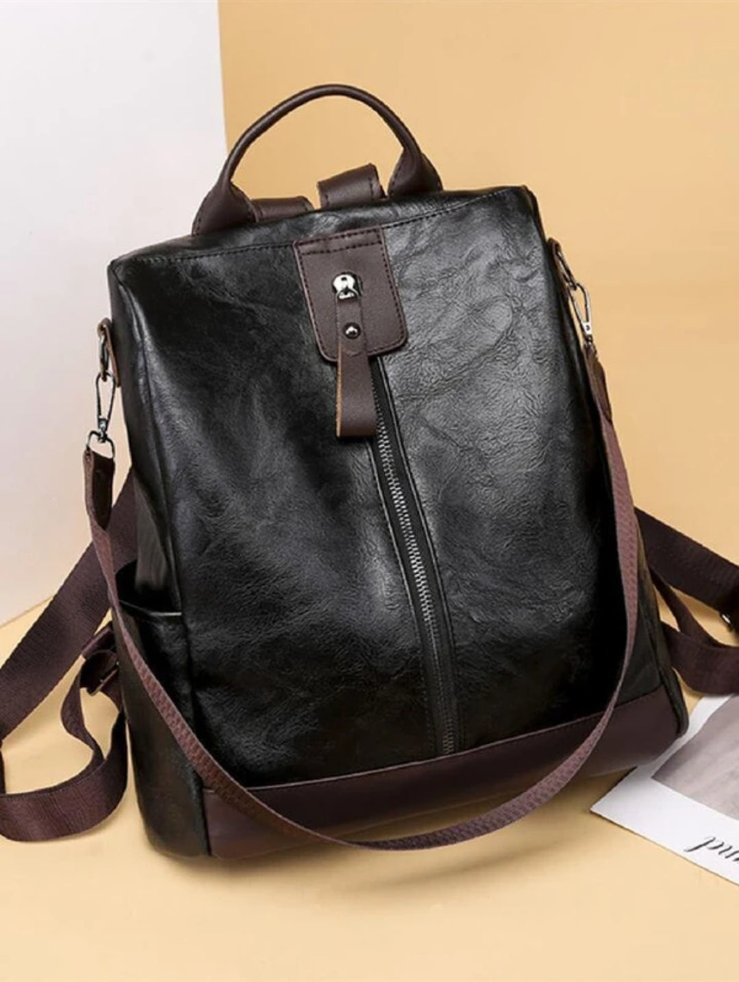 M RUFOUS Small laptop backpack black vegan leather Casual backpack
