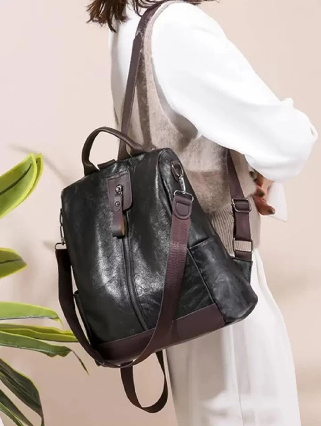 M RUFOUS Small laptop backpack black vegan leather Casual backpack