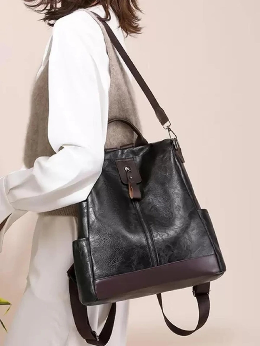 M RUFOUS Small laptop backpack black vegan leather Casual backpack