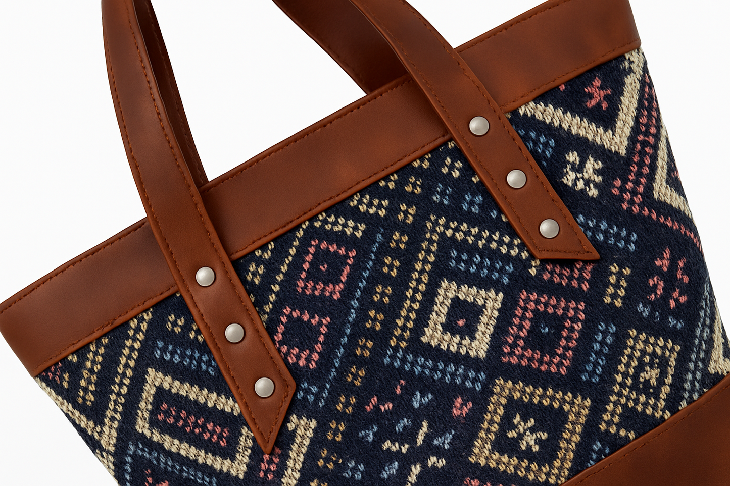 M RUFOUS Boho Chic Canvas & Faux Leather Tote Bag for Women – Ethnic Printed Handbag